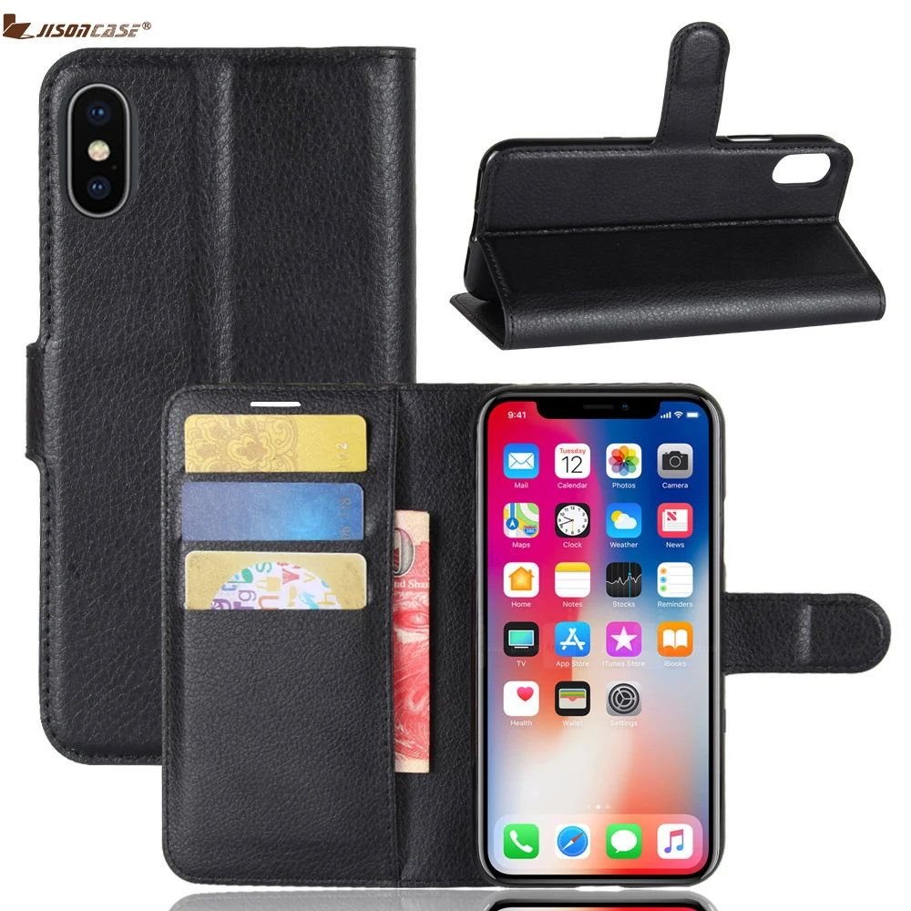 

Jisoncase Mobile Phone Flip Case For iPhone x for iphone 7 7plus Business Kickstand Cover For iPhone 8 8Plus With Card Pocket