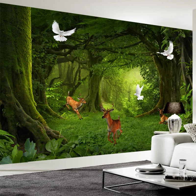 Пользовательские 3D фото обои современный красивое дерево Лесной Олень Dove росписи Гостиная ТВ диван фон обои украшения дома