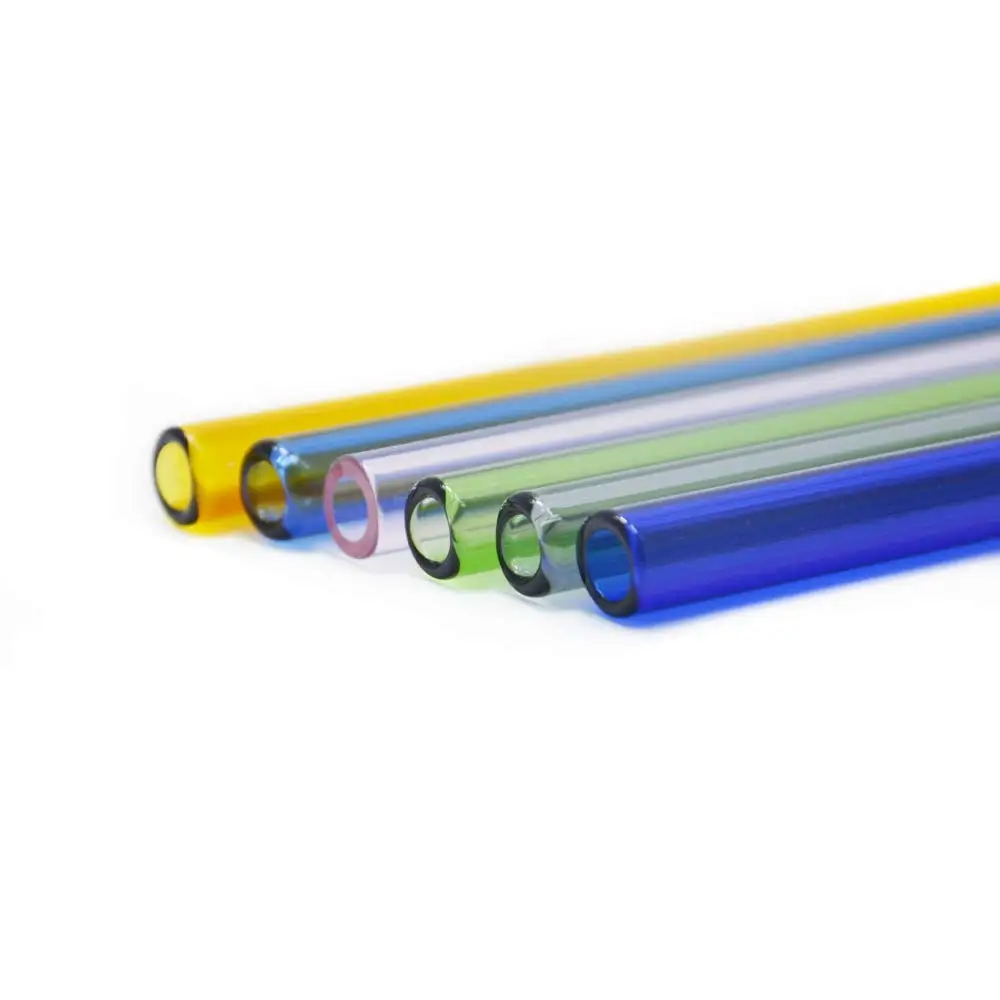 Reusable Long Bent Glass Drinking Straws, 190mm8mm Set of 6 with 2 Cleaning Brushes, Healthy, Reusable, Eco Friendly, BPA Free, Very Sturdy,Multi Color for Smoothies (7)