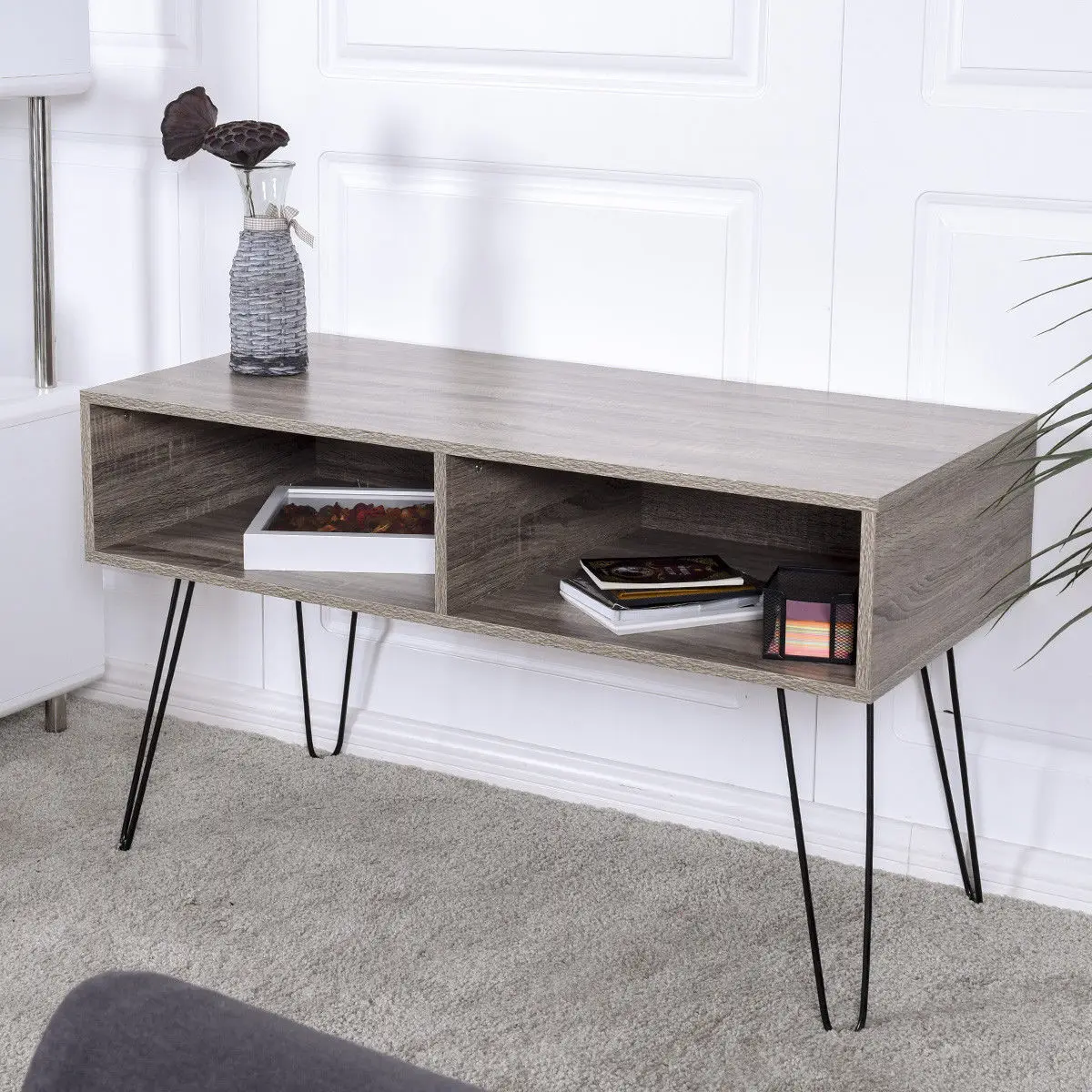 Giantex Modern Tv Stand Wood Media Console Table Entertainment With Giantex Modern Tv Stand Wood Media Console Table Entertainment With Metal Hairpin Legs Tvs Up To 42 Home Furniture Hw56640 In Living Room Cabinets From