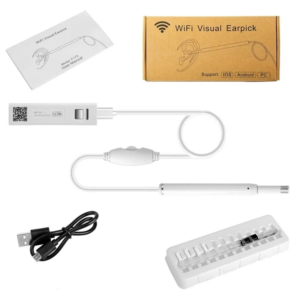 

F170B Wireless WIFI Ear Endoscope HD720P Visual Ear Spoon 5.5mm Inspection Camera Otoscope Camera Ear Health Care