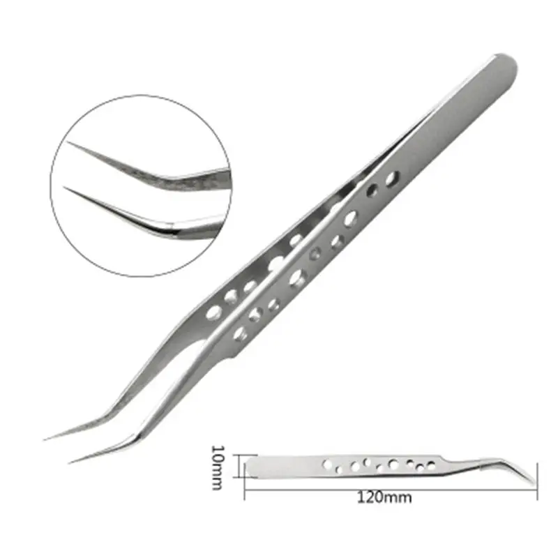 Precision Stainless Steel Bent Curved Electronics Industrial Tweezers Anti-static Forceps Phone Repair Hand Tools Sets - Тип головки пинцета: Bent