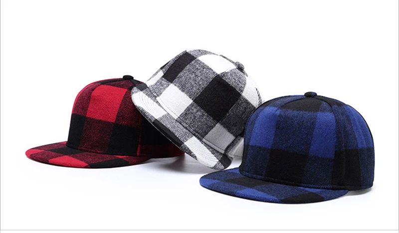 Cap Men Snapback Hip Hop Hat Flat Bill Hat Adjustable Cotton Plaid Sports Outdoor Accessory (1)