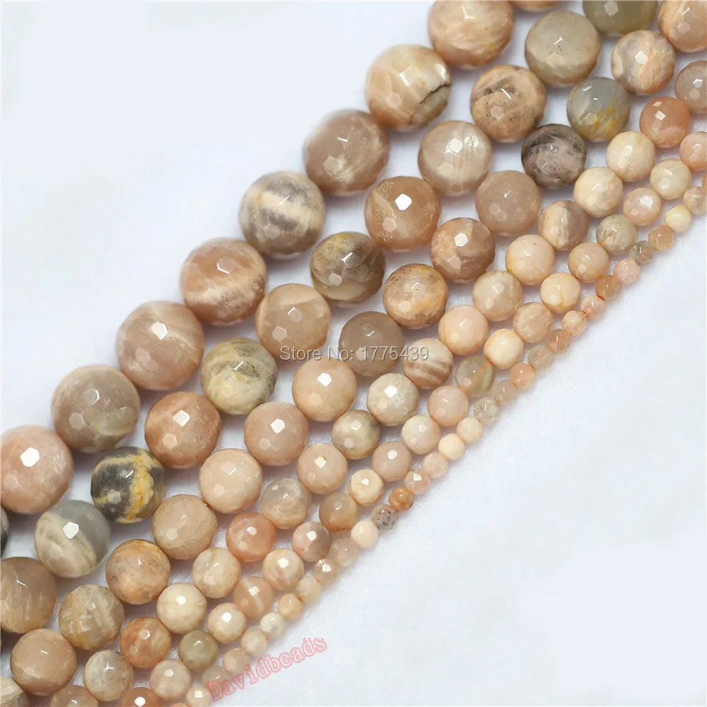 

Factory price Natural stone Faceted Peach Sunstone Round Loose Beads 16" Strand 6 8 10MM Pick Size For Jewelry Making diy