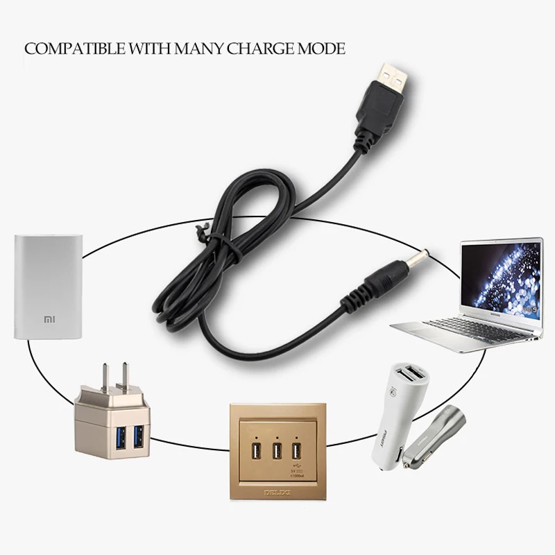 Universal DC 3.5mm Power Cable USB Charger charging Cable wire for 18650 rechargeable batteries for headlamp flashlight torch