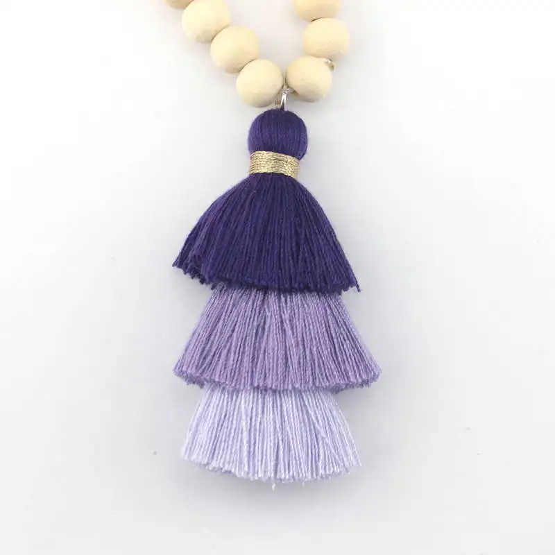 ZWPON 2018 Boho Wood Beaded Tassel Necklace for Women 10 MM Natural Wood Beads Long Necklace Wholesale Festival Jewelry Yoga - Image 6