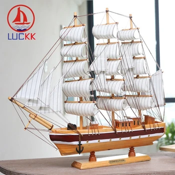 

LUCKK 50CM Scandinavian Wooden Model Ships Home Decor Handmade Room Interior Ornament Carfts Nautical SailBoat Marine Figurine
