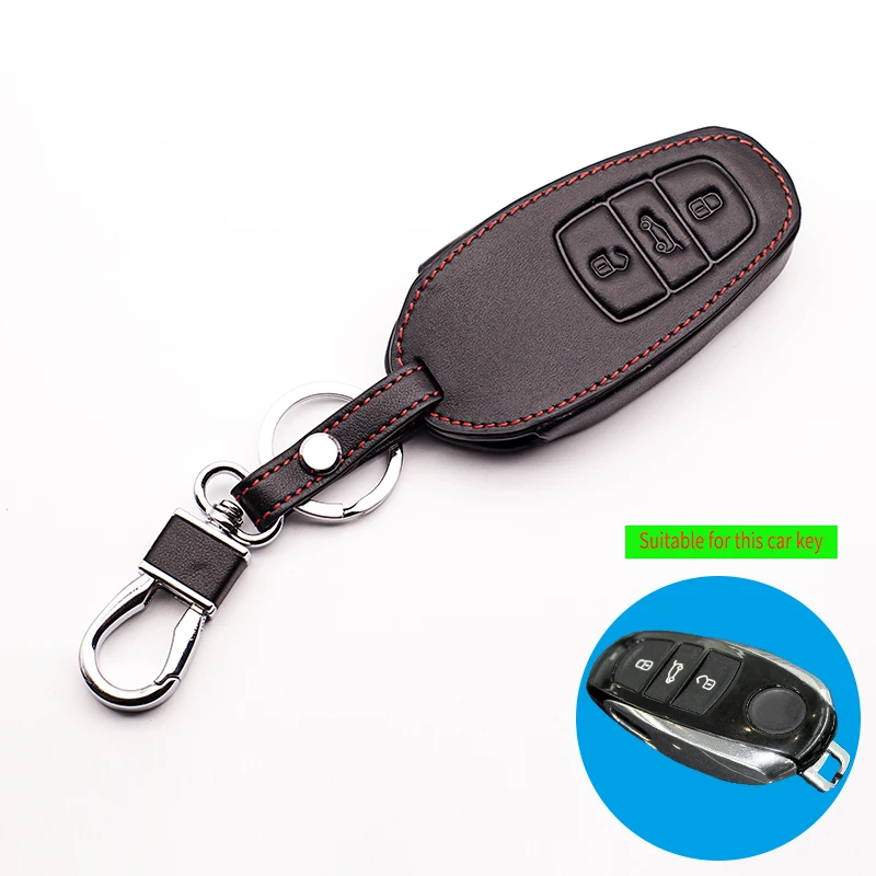

For volkswagen vw touareg 3 button smart key protect shell fashion men Genuine Leather Remote Control Car key cover skin case