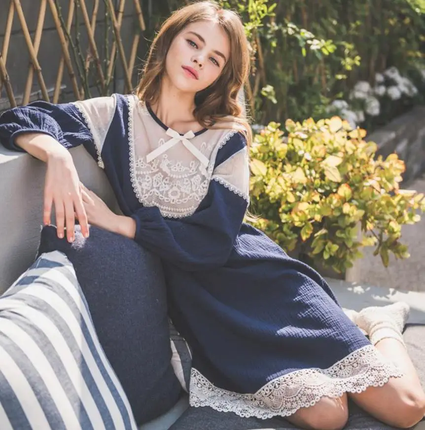 2017 women high quality cotton linen nightgown pyjamas prince palace nightwear pijamas royal