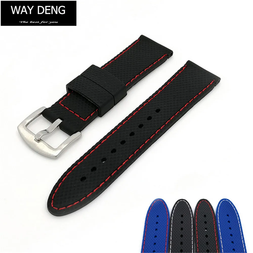 

Way Deng - Women Men Durable Waterproof Silicone Rubber Watchband Grid Pattern 18mm 20mm 22mm Wrist Watch Band Strap - Y105