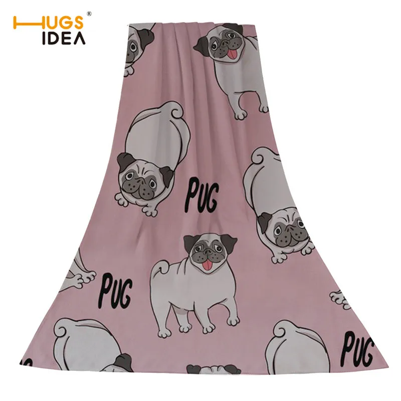 

HUGSIDEA Goofy Pug Pattern Cute Towels Super Absorbent Home Textile Microfiber Bath Towel Large Soft Travel Beach Blanket Toalla