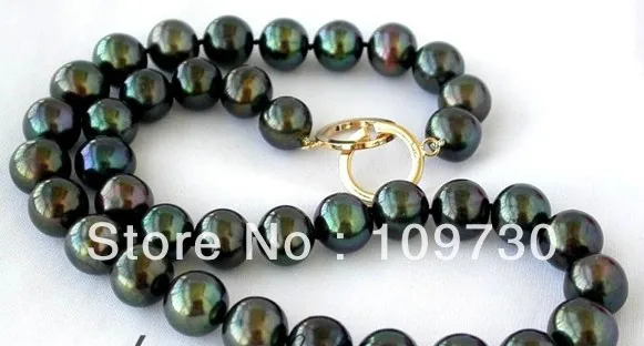 Ювелирные изделия 0012453 1" 12 мм Круглый Tahitian черный пресноводные жемчужное ожерелье
