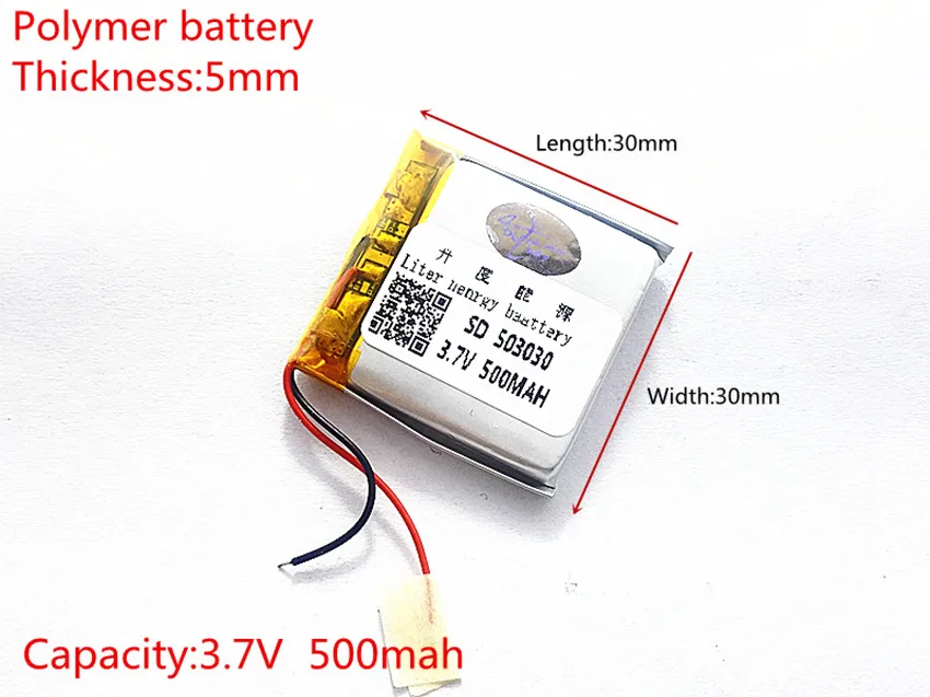 3.7V 500mAh battery 503030 Lithium Polymer Rechargeable Battery Li Po li ion For Mp3 DVD Camera GPS PSP bluetooth electronics