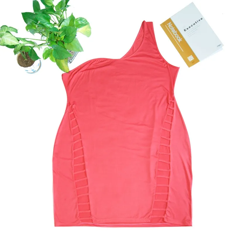 Plus Size Women Clothing Orange One Shoulder Side Cutout Women Mini Bodycon Dresses Vestido de festa Sexy Night Club Party Dress 2016 Summer W846069(4)