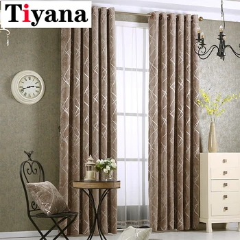 

Tiyana American Elegant Thick Chenille Sliver Curtains For Living Room Grey Blinds Geometric Window Drapes Kitchen Panel P293X