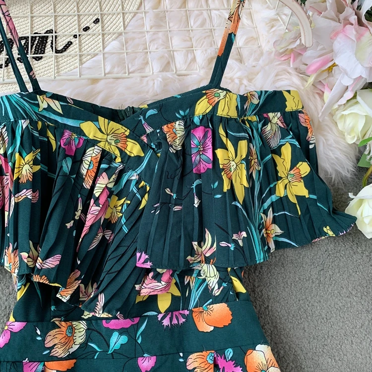 Neploe Floral Print Women Dress New Slash Necj Sleeveless Camis Vestido Summer 2020 Sexy Korean Backless Female Dresses 44533