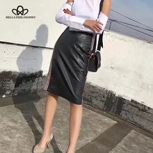Bella Philosophy зимние женские PU прямые юбки женские до колена Повседневная винтажная юбка женская мода плед юбка со вставками