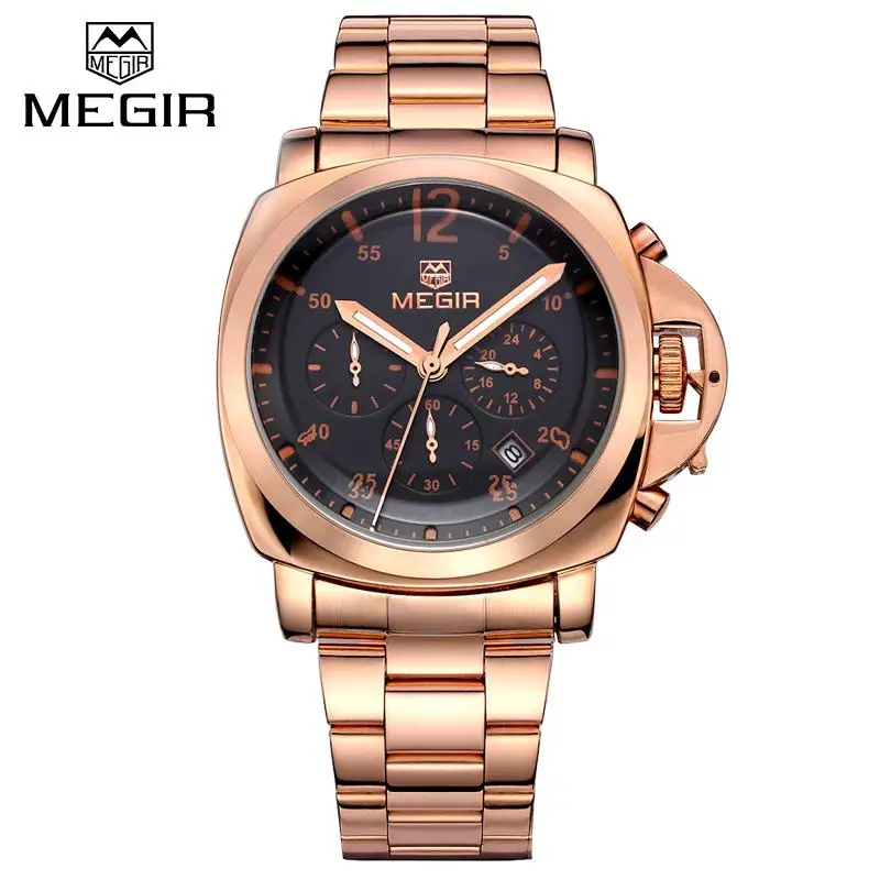

Megir Chronograph 6 Hands 24 Hours Clock Male Luxury Men Watch Stainless Steel Strap Analog Quartz Business Casual Watch Horloge