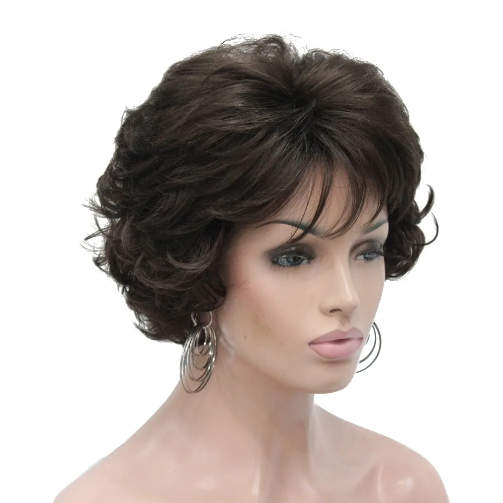 

StrongBeauty Women's Short wig Dark brown/silver Natural Curly Hair Synthetic Full Wigs