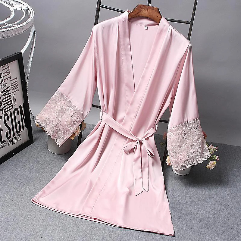 Fiklyc брендовый женский халат и халат, летний халат с рукавом три четверти+ Мини Ночная рубашка, комплект из двух предметов, пижама, имитация шелкового платья