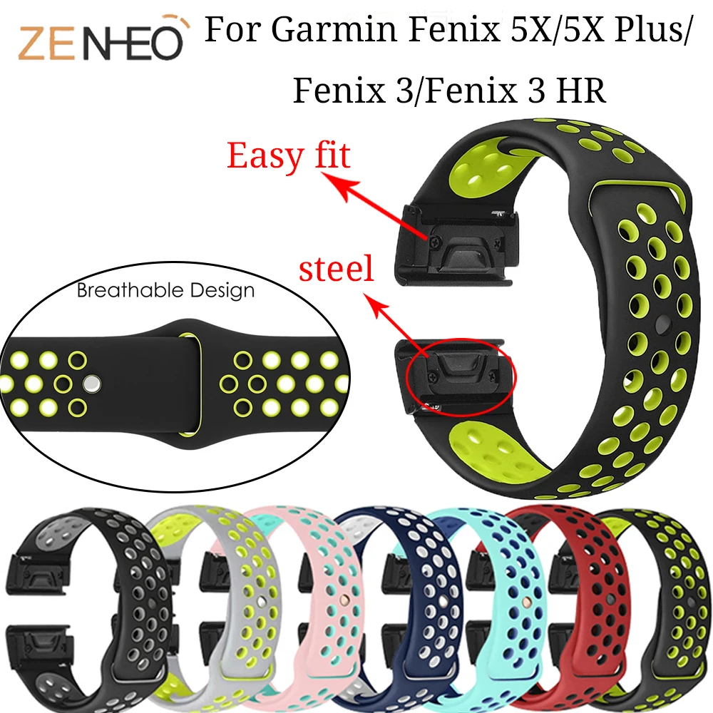 

26mm Sport Silicone watch Strap for Garmin Fenix 5X/5X Plus Band breathable Watchband for Fenix 3/3HR Watch Wrist band Straps