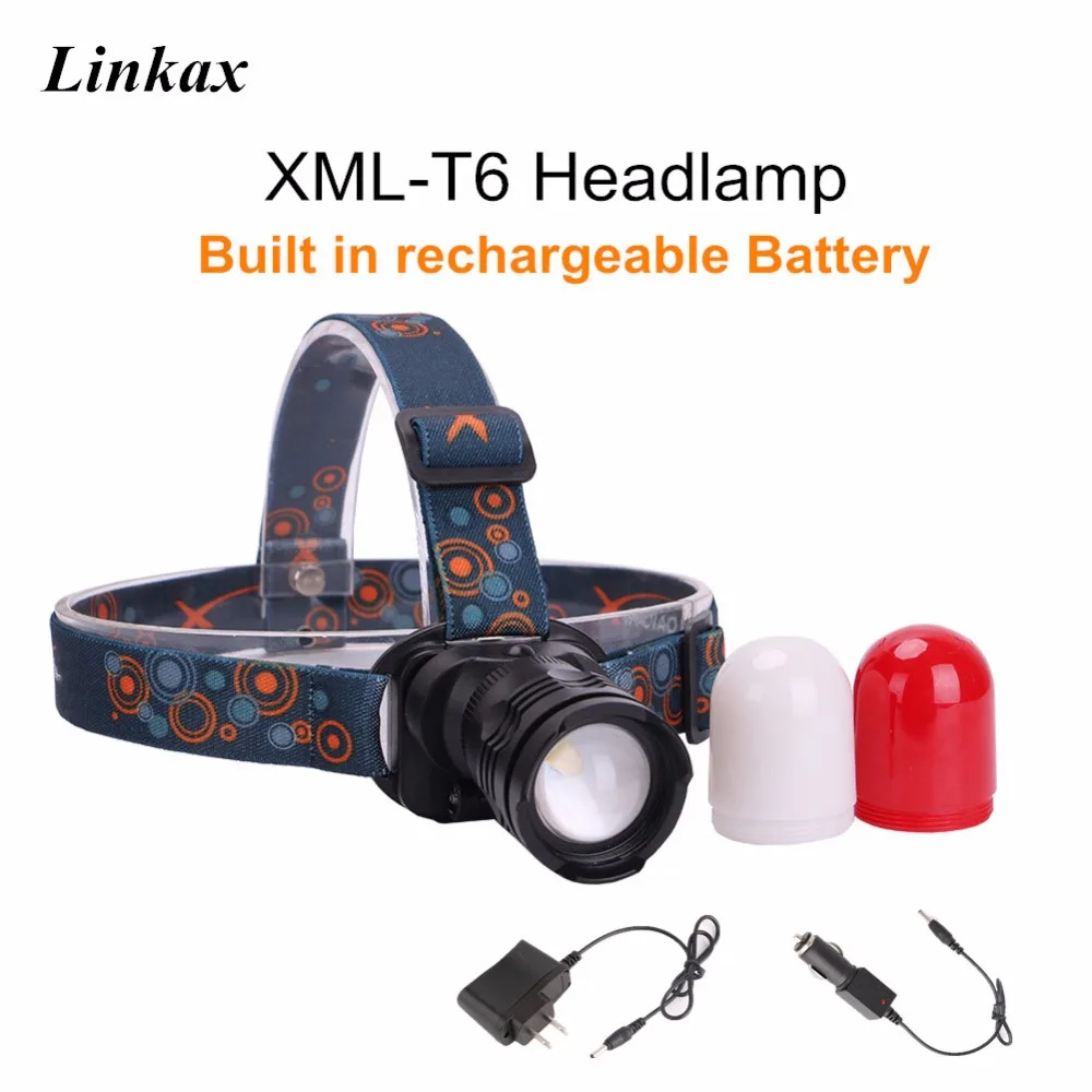 

On Sale T6 LED Headlamp Headlight Rechargeable Head Light Built in Battery With AC/Car Charger Camping Head Torch Lanternas