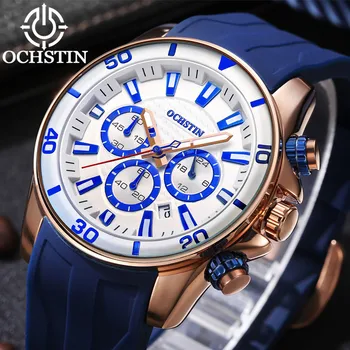 

OCHSTIN Luxury Top Brand Men Quartz Watch Silicone Strap Military Sports Waterproof Clocks Chronograph Calendar Watches Gift #a