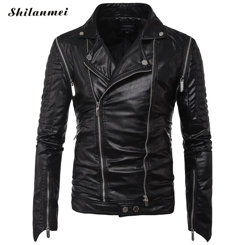 Image Autumn Winter Skulls Leather Biker Jackets Men Coats Slim Motorcycle Bomber Jacket Mens Leather Jackets And Coats