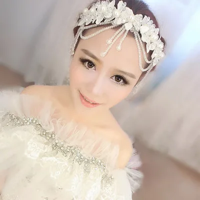 Crystal Diamond Bride Bridal Wedding Hair Head Band Wear Pearl Rhinestone Jewelry Headdress Headband Tiara Coronal Forehead Crown (5)