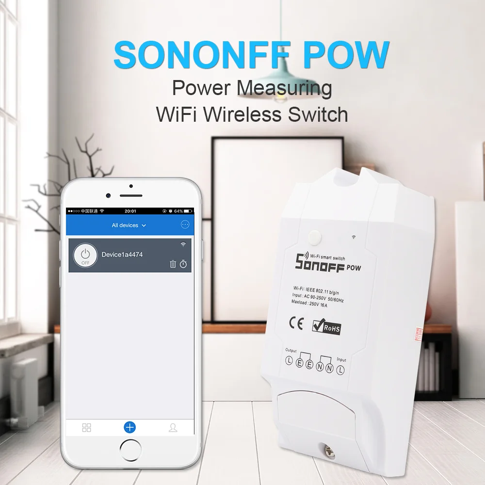 Sonoff Pow Smart Wifi Switch 16A/3500w Controller With Real Time Power Consumption Measurement Home Device For Android IOS | Электроника