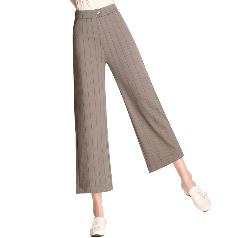 

MOBTRS Trousers Woman Elasticity Fashion Wide Leg Pants Woman High Waist Loose Ankle-Length Pants For Woman's