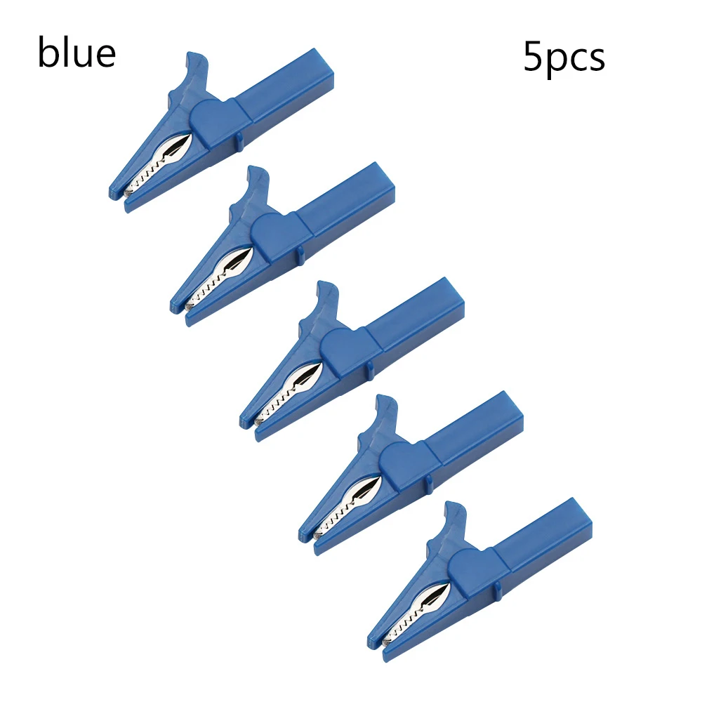 5 шт. пластик Авто банан штекер мультиметр Крокодил крокодиловый зажим ЦВЕТНОЙ кабель зонды батарея тест 55 мм - Color: Blue