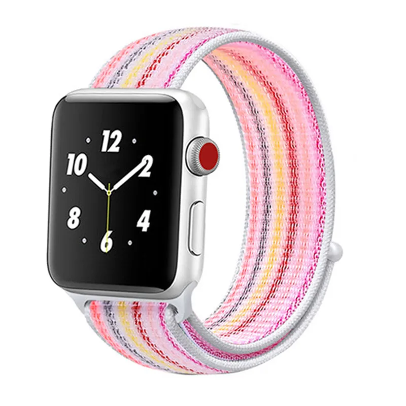 Ремешок для Apple Watch, ремешок для Apple Watch 5, 4, 44, мм, 42 мм, iwatch band 3, 2, 5, 42 мм, 38 мм, Спортивная петля, correa, нейлоновый ремешок для часов - Цвет ремешка: strip pink 28