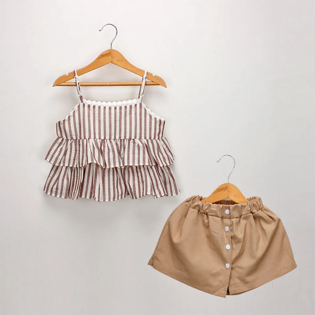 Детская одежда для маленьких девочек; жилет в полоску с оборками; комплект из футболки и шорт; Одежда для девочек; roupas infantis menina; одежда для маленьких девочек