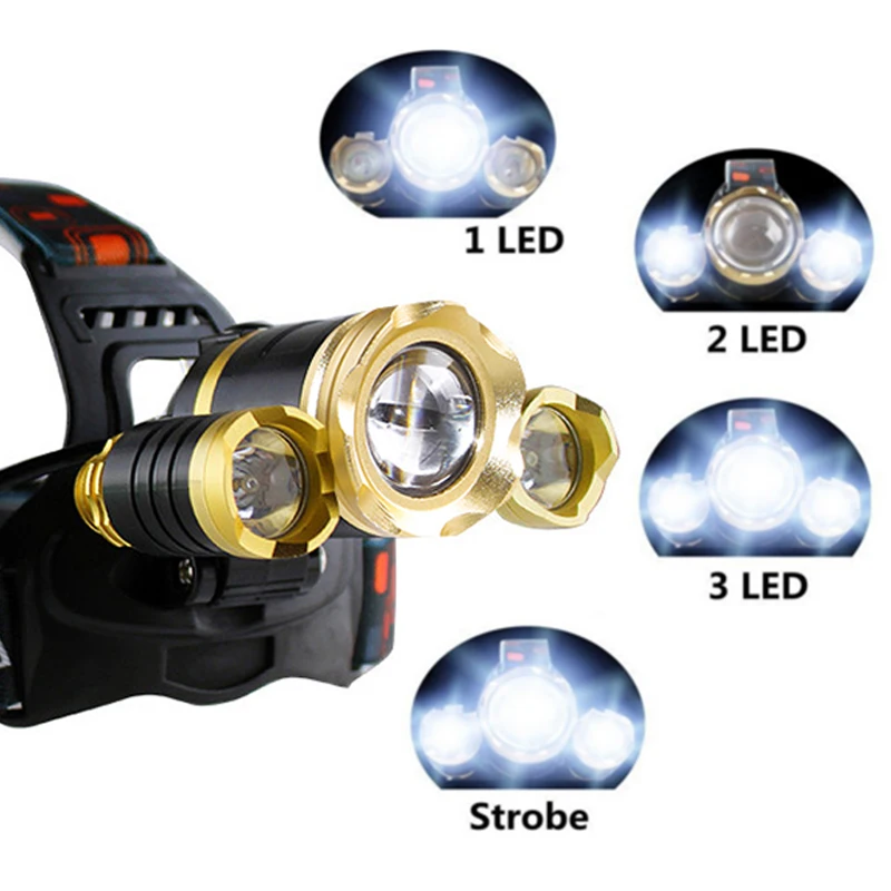 Налобный фонарь led zoom двойной источник света желтый белый свет 3T6 фара 18650 зарядка