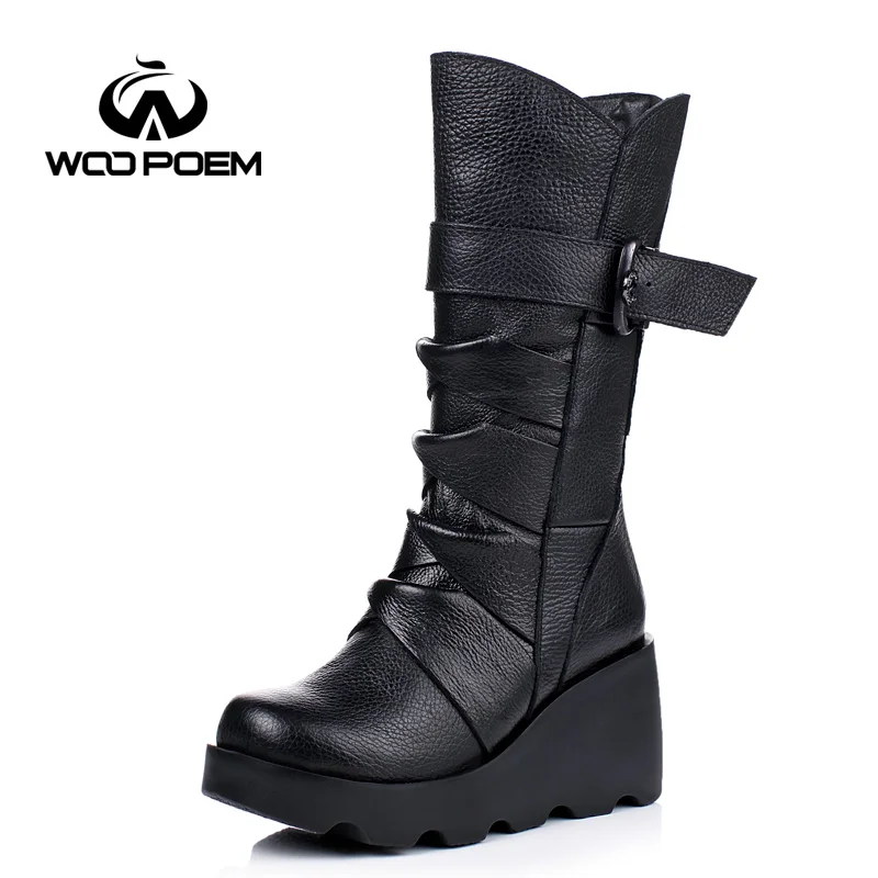 

2017 New Winter Shoes Women Cow Leather Breathable Shoes High Heel Mid-Calf Boots Genuine Leather Women Boots