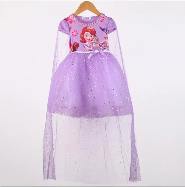 Новое поступление, платье для девочек платье принцессы Анны, Эльзы, Софии длинная трикотажная шаль, праздничная одежда для детей костюм для детей возрастом от 3 до 10 лет - Цвет: purple