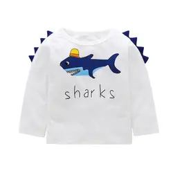 Милый динозавр Акула печати детская футболка Дети для маленьких мальчиков девочки с надписью Shark длинный рукав футболка верхняя одежда