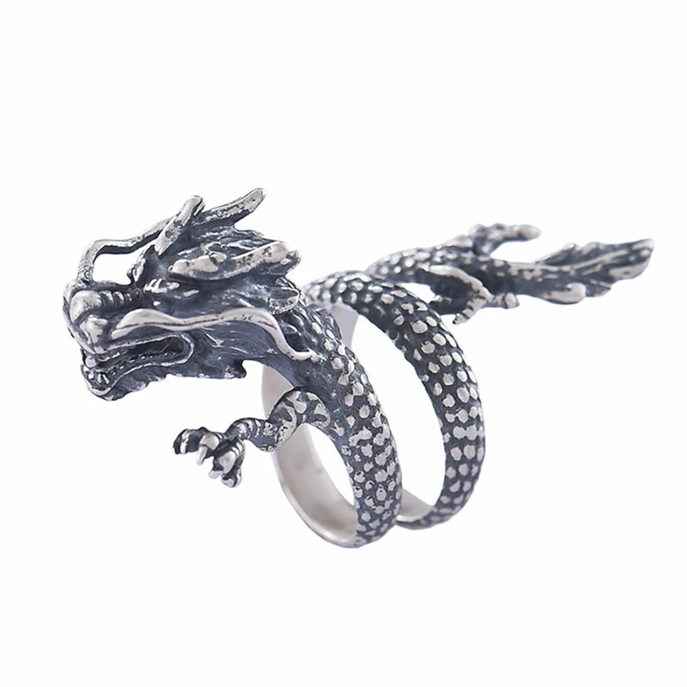 

Adjustable Fashion 925 Sterling Ancient Silver Opening Animal Design Dragon Ring Men Male Jewelry Party Accessory Z4