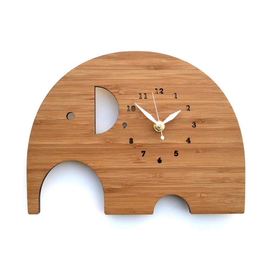

Wood Wall Clock Modern Design Pastoral Style Kids Room Animal Watch Wall Clocks Home Decor Silent Elephant 3D Stickers