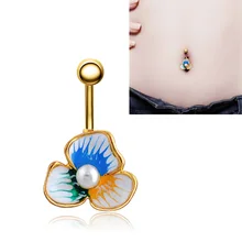 Luxury Enamel Esmaltes Flower Belly Button Ring Body Jewelry Navel Ring Pircing Ombligo Percing Valentine’s Day gift Sexy