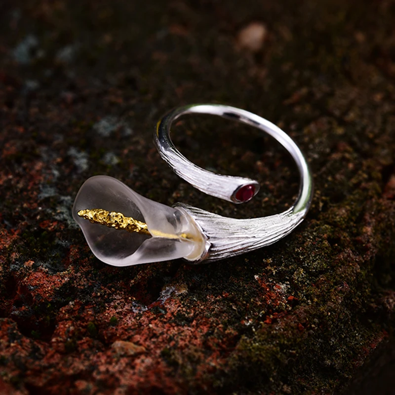 Lotus Fun Real 925 Sterling Silver Ring Natural Handmade Designer Fine Jewelry Calla Lily Flower Ring Adjustable Rings Women