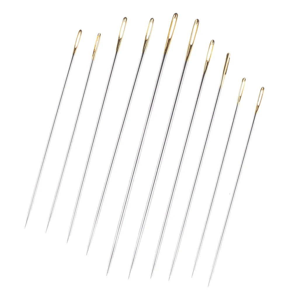 10Pcs Universal Metal Hand Sewing Needles with Gold Eye for Embroidery Darning Quilting Assorted Size	
