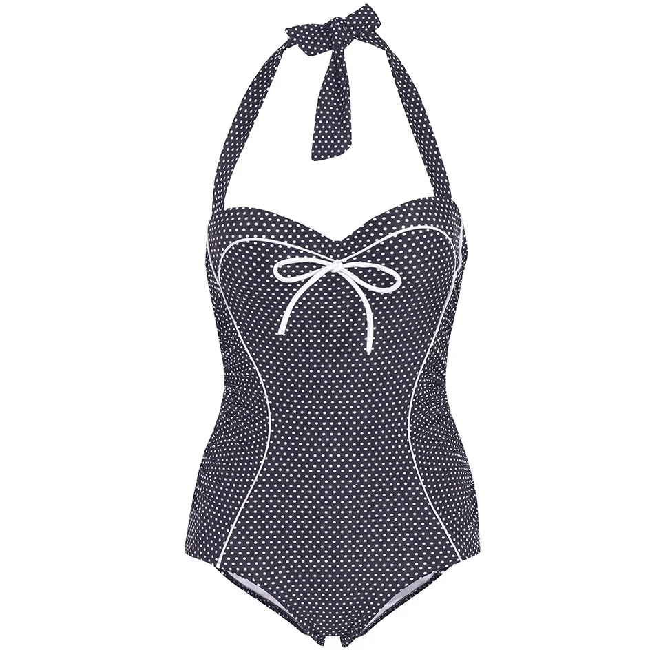 

KINGTUT One Piece Swimsuit Plus Size Swimwear Women 2019 Summer Vintage Retro Push Up Swimwear Cherry Halter Bathing Suit