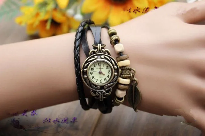 

Dropship Women Watch Bracelets Retro PU Leather Bracelet Leaf Pendant Watch 2017 New Brand Dress Women Quartz Watch Montre