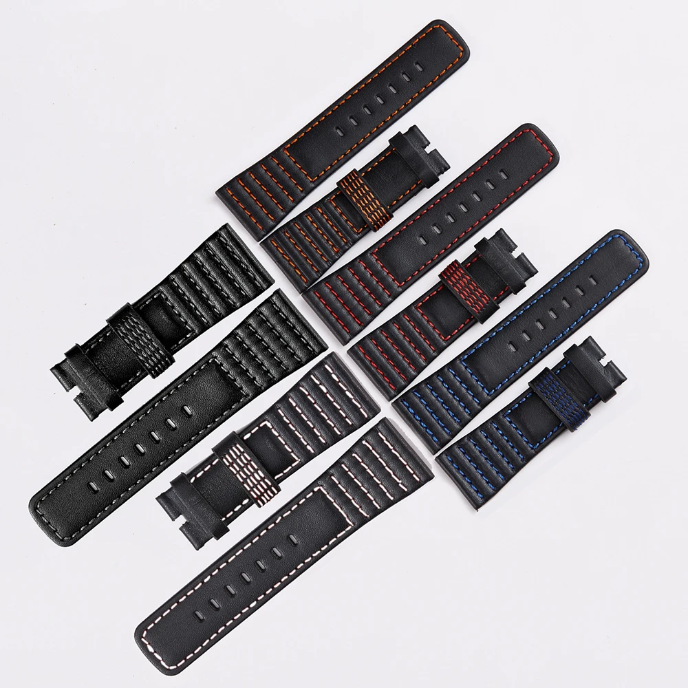 

28mm Genuine Leather Watchband Black White Orange Red Yellow Stitches Wrist Watch Band Strap Belt For SevenFriday