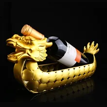 Creative Golden Dragon Boat Decoration Craft Red Wine Rack Wine Bottle Display Rack Europe Red Wine Drink Bottle Holder Figurine mettle horse drawn cart style wine bottle holder rack silver
