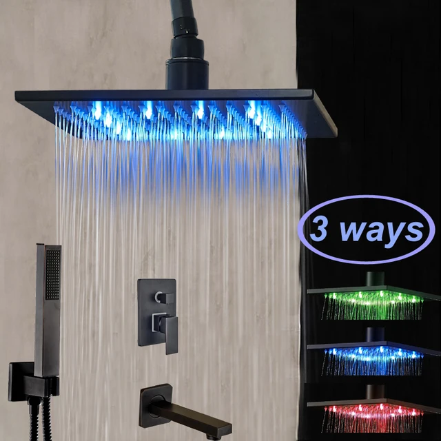 Ceiling Mounted LED Oil Rubbed Bronze Rain Shower Head Tub Spout Hand