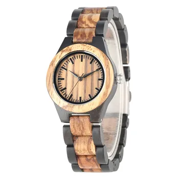 

Brown & Black Wooden Watch Lady Quartz Movement High Quality Women Natural Wood Wristwatch Bracelet Clasp Top Gifts Item reloj