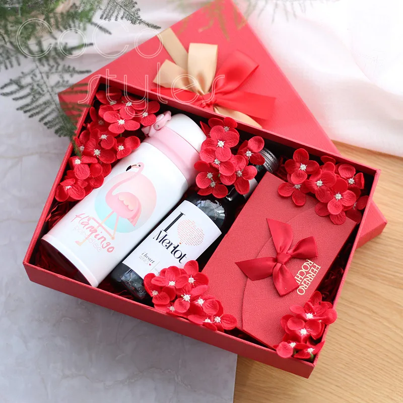 

Cocostyles generous premium red gift box with thermos wedding events present for guests corporate gift set advertising present
